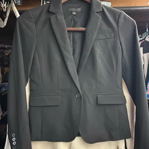 NEW sz 0P petite Ann Taylor One-Button Blazer in Seasonless Stretch solid black thumbnail 3