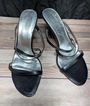Nine West Black Strappy Leather Heels, Size 7.5 thumbnail 1