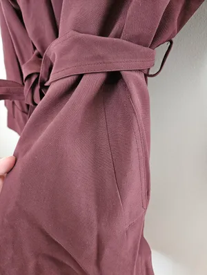 Indibrand Burgundy Tie-Waist Duster Long Jacket Korean Open Front Spring Light thumbnail 6