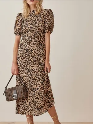 Reformation Dusk Dress Midi Animal Print Size 0 Open Back thumbnail 3