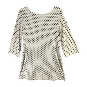Grayson Polka Dot Tunic Top Womens S Cream‎ Black 3/4 Sleeve Stretch Minimalist thumbnail 2