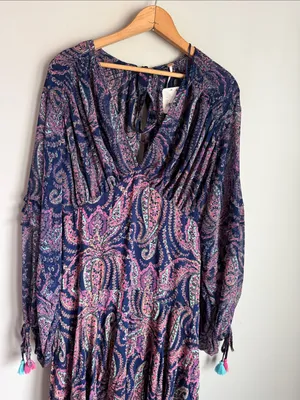 NEW Free People Mirage Paisley Bandana Print Sapphire Combo Maxi Dress 12 thumbnail 6