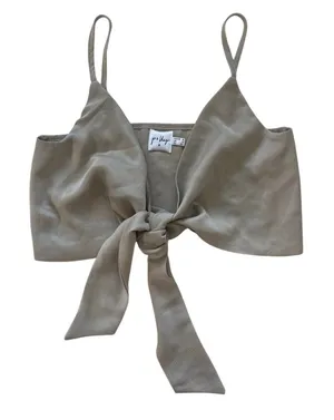 Princess Polly Crop Top Tie Front Tank Top Adjustable Straps Size 2 Sage Green thumbnail 1
