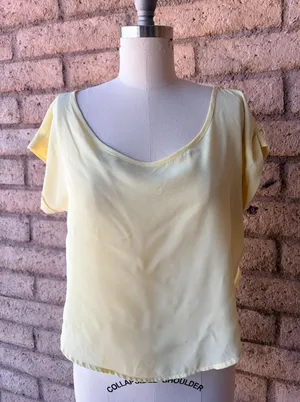 Wet Seal | Pale Yellow Satin Boxy Backless Crop Top | L thumbnail 1