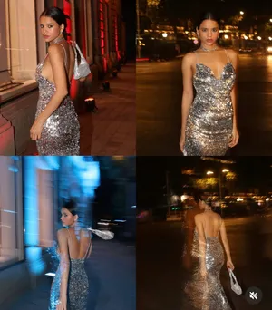 Zara maxi dress Silver Sequin Evening holiday prom formal bodycon gown thumbnail 3