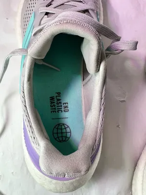 adidas Women's Light Gray Running Shoes with Aqua Stripes and Purple Heel Accent thumbnail 10
