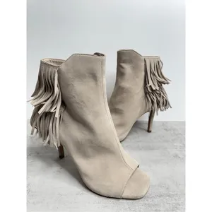 Vince Camuto Booties Size 5 Tan Suede Fringe Stiletto Heels Peep Toe‎ thumbnail 4