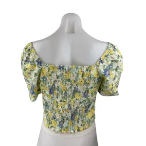 Abercrombie & Fitch Multicolor Floral Puff Sleeve Square Neck Crop Blouse Top S thumbnail 2