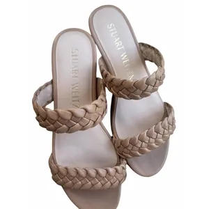 Stuart Weitzman Braided Leather Cork Wedge Sandals Nude Tan Platform W 5 Heel thumbnail 3