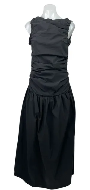 PrettyLittleThing Black Sleeveless Ruched Drop Waist A Line Maxi Dress Size 10 thumbnail 1