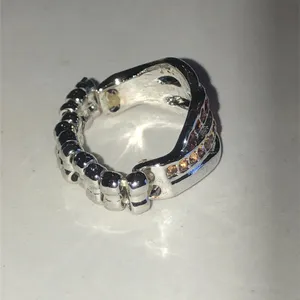 Silver Tone Sparkling Amber Crystal Knot Ring Brown thumbnail 5