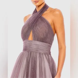 Mac Duggal 20376 Glitter Ombre Halter Neck Ballgown Maxi Dress size 8 Purple New thumbnail 5