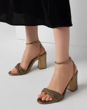 WHBM Crystal Embellished Strappy Heels Bronze Metallic Size 8 thumbnail 1