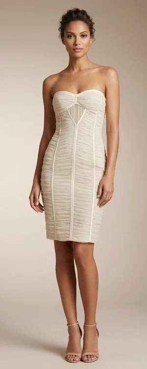 BCBG Max Azaria Strapless Ruched Sheath Dress in Ivory thumbnail 1