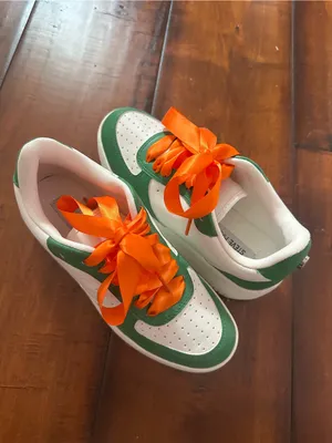 Steve Madden White and Green Platform Sneakers with Orange Satin Laces UMiami thumbnail 3