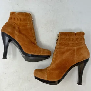 Michael Kors Brown Suede Heeled Zip Booties Size 7.5 thumbnail 9