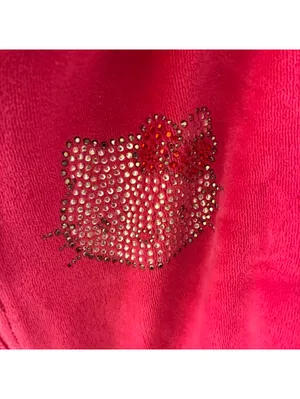 Hello Kitty Sz XS Hot Pink Rhinestone Soft Velour Fill Zip Hooded Jacket thumbnail 5