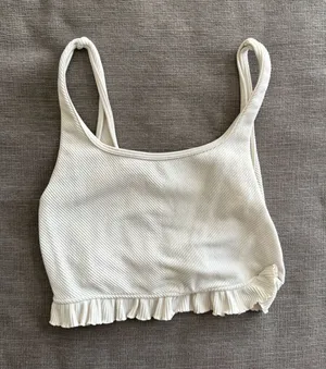 Zara Cream Ruffle Ribbed Crop Tank thumbnail 1