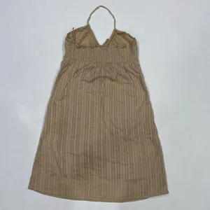 Funky People Boho Halter Dress Tan Beige Striped Cotton Size Medium thumbnail 3