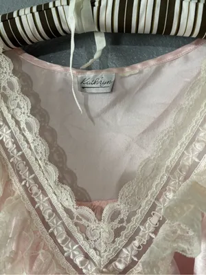 Vintage-Inspired Lace Trim Pink Satin Nightgown thumbnail 4
