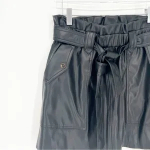 ZARA Faux Leather‎ Belted Mini Skirt Women's Size M Black Moto Chic thumbnail 4