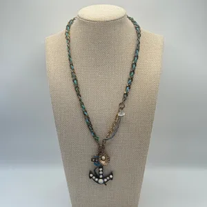 Betsey Johnson Blue Anchor‎ Charm Y2K Necklace Rhinestone Nautical thumbnail 2