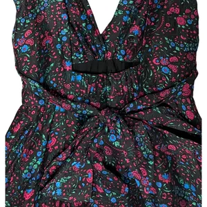 $232 Anthropologie Sabina Musayev S Black Mini Dress Floral Backless Ruffle Pink thumbnail 4