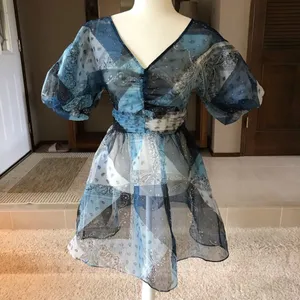 Staud x C.Bonz Bandana Print Patchwork Mini Dress Crepe Organza Sheer Sample thumbnail 13