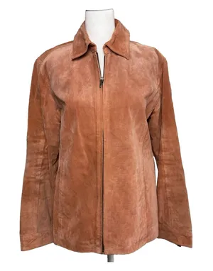 Chico's Women's Suede Leather‎ Jacket Zip Front Size Small Fitted Western Peachy thumbnail 1