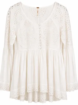 Free People White Eyelet Embroidered Peplum Tunic Blouse Size S Boho thumbnail 2