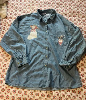 Vintage 90s Snowman Denim Button Down Long Sleeve size XXL thumbnail 1