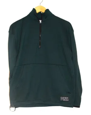 PINK Victoria's‎ Secret Dark Green Quarter Zip Fleece Sweatshirt Women's XS thumbnail 1