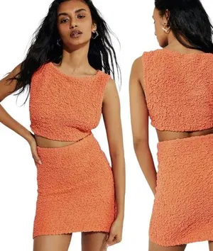 Free People 2 Piece Set Smocked Cropped Tank High Waist Mini Orange Womens Large thumbnail 1