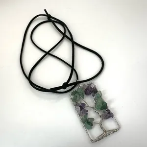 Amethyst and aventurine silver tone tree pendant necklace thumbnail 5