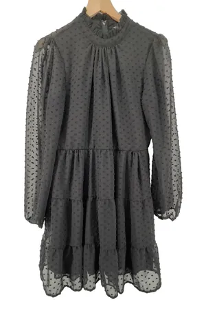Altar'd State Mini Dress Swiss Dot Ruffle Mock Neck Long Sleeve Black Women XL‎ thumbnail 1