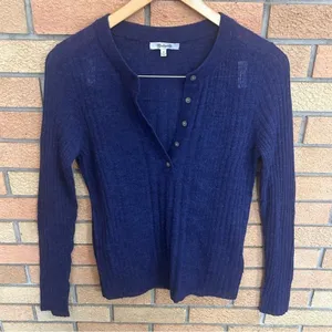 Madewell Women's Lightweight Alpaca Madison Henley Pullover Bright Cobalt Size M thumbnail 3