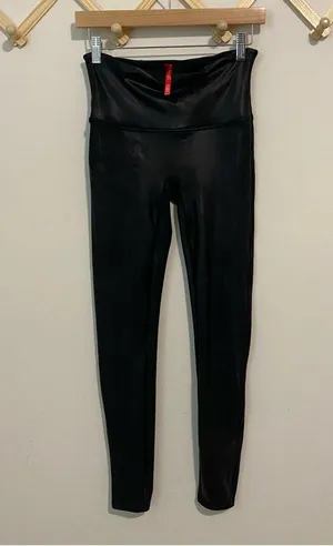Spanx Black Shiny Faux Leather Leggings size Large thumbnail 2