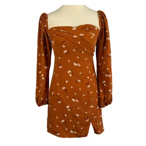 Abercrombie Fitch Rust Brown Floral‎ Sweetheart Neck Puff Sleeve MiniDress Small thumbnail 2
