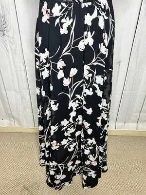 White House | Black Market Sz 8 Chiffon Black Garden Floral Elastic Waist Midi Dress Keyhole Neckline thumbnail 10