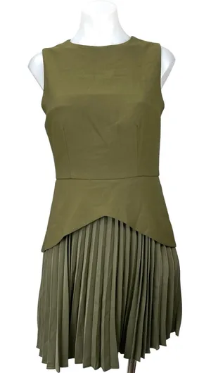 Commense Green Sleeveless Pleated Plisse Layered Mini Tank Flare A-Line Dress M thumbnail 1