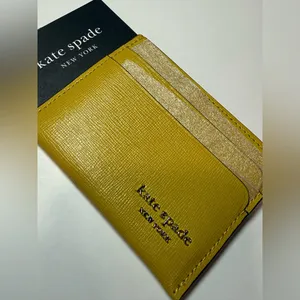 Kate Spade Devin Saffiano Leather Card Holder Tiger’s Eye (Yellow) NWT thumbnail 2