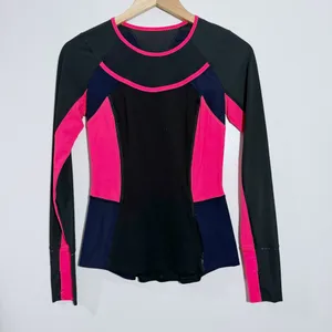 Lululemon Trail Bound Long Sleeve Deep Coal‎ Deep Navy Electric Coral Size 4 thumbnail 3
