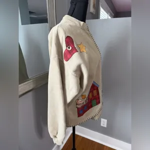 Jerzees VTG Cottagecore Granny Twee Patchwork Farmhouse Beige Cardigan Large. thumbnail 3
