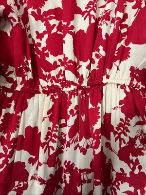 Melloday Red & Cream Floral Faux Wrap Long Sleeve Maxi Dress Sz Small thumbnail 9