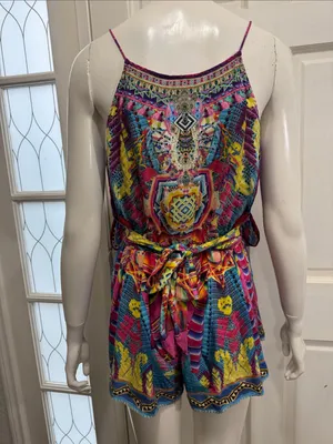Camilla Pastel Floral Ikat Embroidered Top in Pink, Blue, Purple Size Medium thumbnail 8