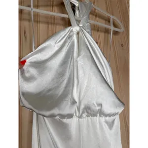 NWT Lulus Adoring Angel Ivory Satin Wide-Leg Halter Jumpsuit Luxurious Soft Sz S thumbnail 8