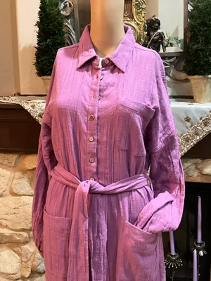 Free People Lavender-Pink Button-Front Linen Jumpsuit with Tie Belt thumbnail 2