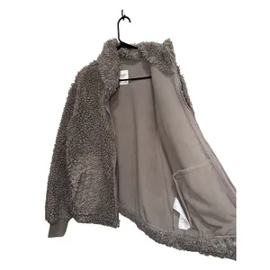 Abercrombie & Fitch Fuzzy Fleece Jacket‎ Full Zip Mock Neck Gray Women's L thumbnail 4