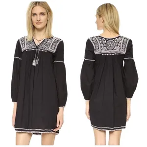 Ulla Johnson Boho Mira Black Pink Cotton Embroidered Tasseled Mini Dress Size 6 thumbnail 3