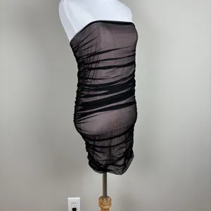 House Of‎ CB London Dress Small Black Strapless Mini Bodycon Cocktail Whimsigoth thumbnail 4